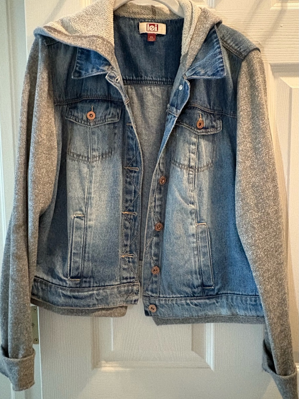 Levi's Blue Denim Jacket with Gray Knit Hoodie